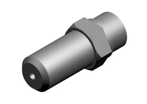 Metallene Düse mit zylindrischer Form und hexagonalem Anschlussstück. Hersteller ist Bosch. Die Düse hat ein rundes Ende mit einem zentralen Loch.
